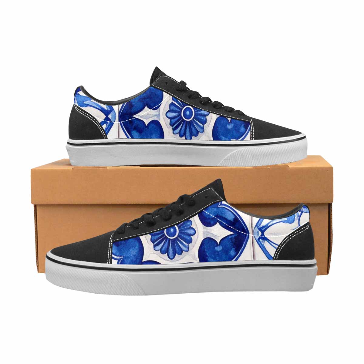 WOMEN'S Talavera Tile Floral Canvas Lace-Up Wallpaper Art Custom Sneakers