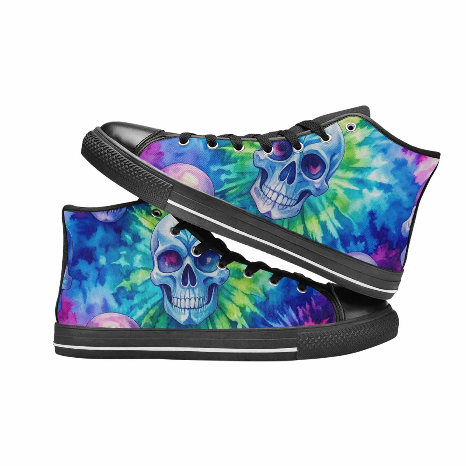 WOMEN'S Tie Dye Skulls Print High Top Canvas Grunge Custom Sneakers