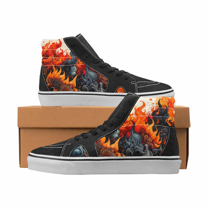 WOMEN'S Flames Black & Red Ink High Top Canvas Original Design Aesthetic All Over Print Shoes