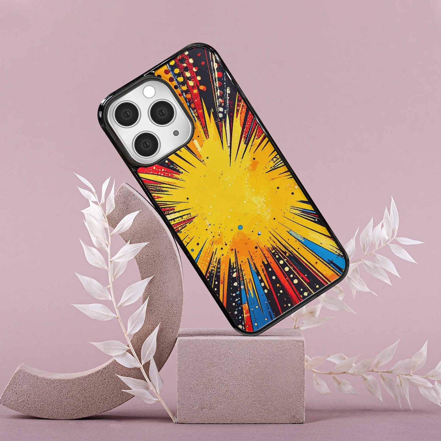 iPhone 15 Pro Max Case — Comic Halftone Comic Bursts Pattern Hundreds, Custom Made Phone Cover