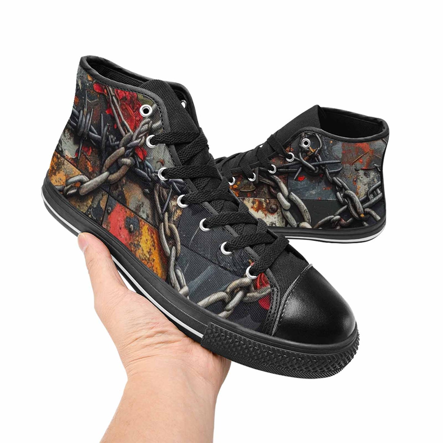 MEN'S Barbed Wire Chain High Top Canvas Wallpaper Art Custom Sneakers