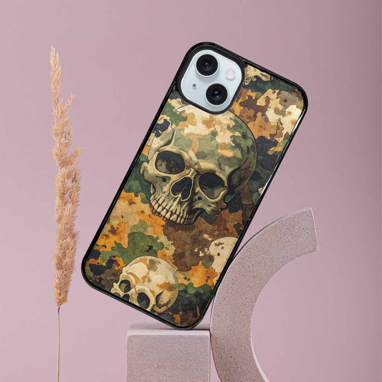 iPhone 15 Plus Case — Military Camo Texture Combined With Distressed, Custom Printed Phone Case