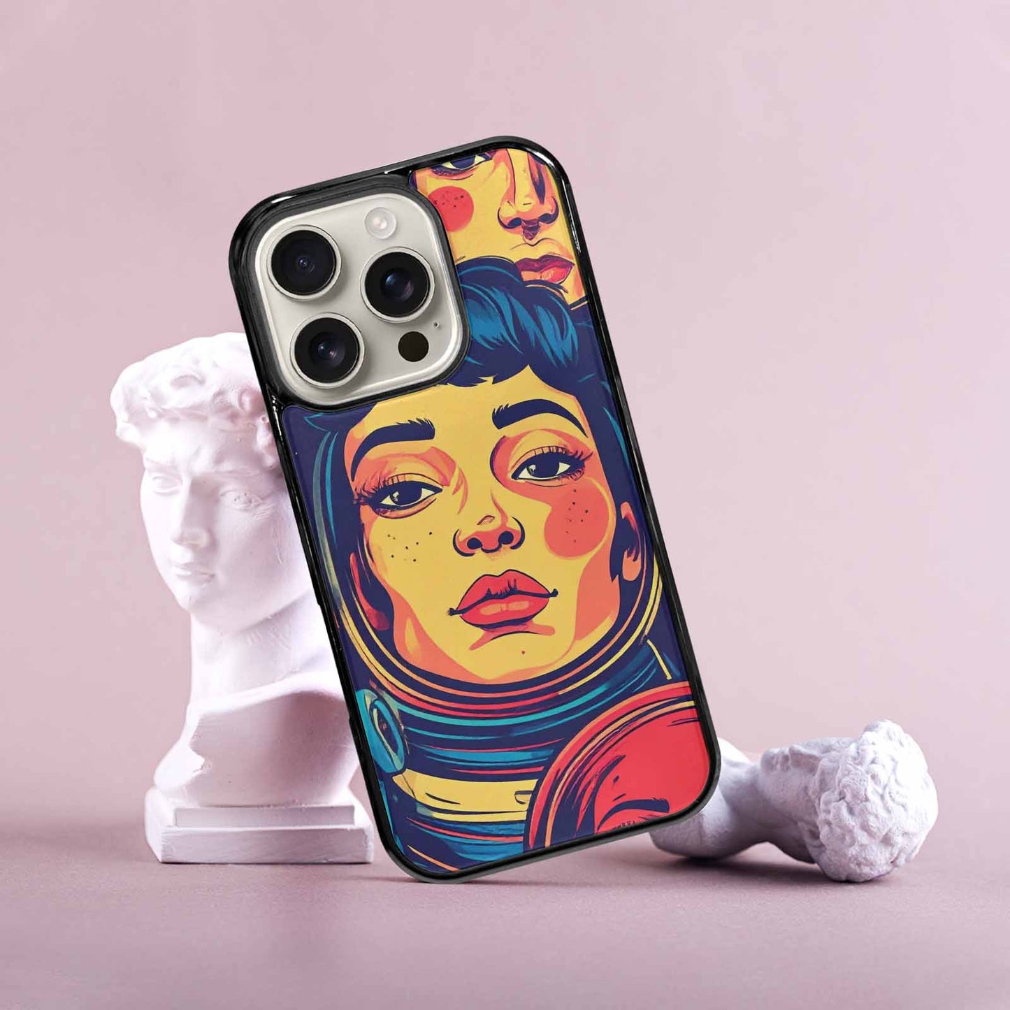 iPhone 16 Pro Case — Retro Astronaut Cartoon Art Pattern Groovy, Custom Printed Phone Case