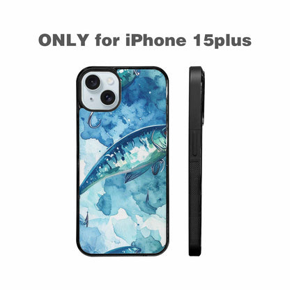 iPhone 15 Plus Case — Fishing Lure And Hook Pattern Seamless, Original Design Phone Case