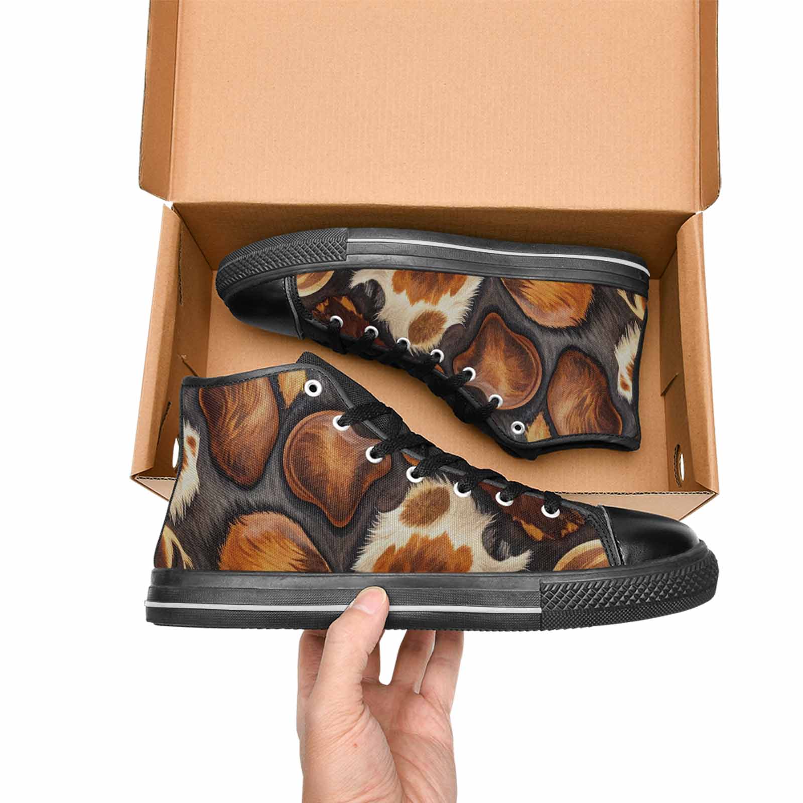MEN'S Cow Animal Print High Top Canvas Vibrant Chaos Sneakers