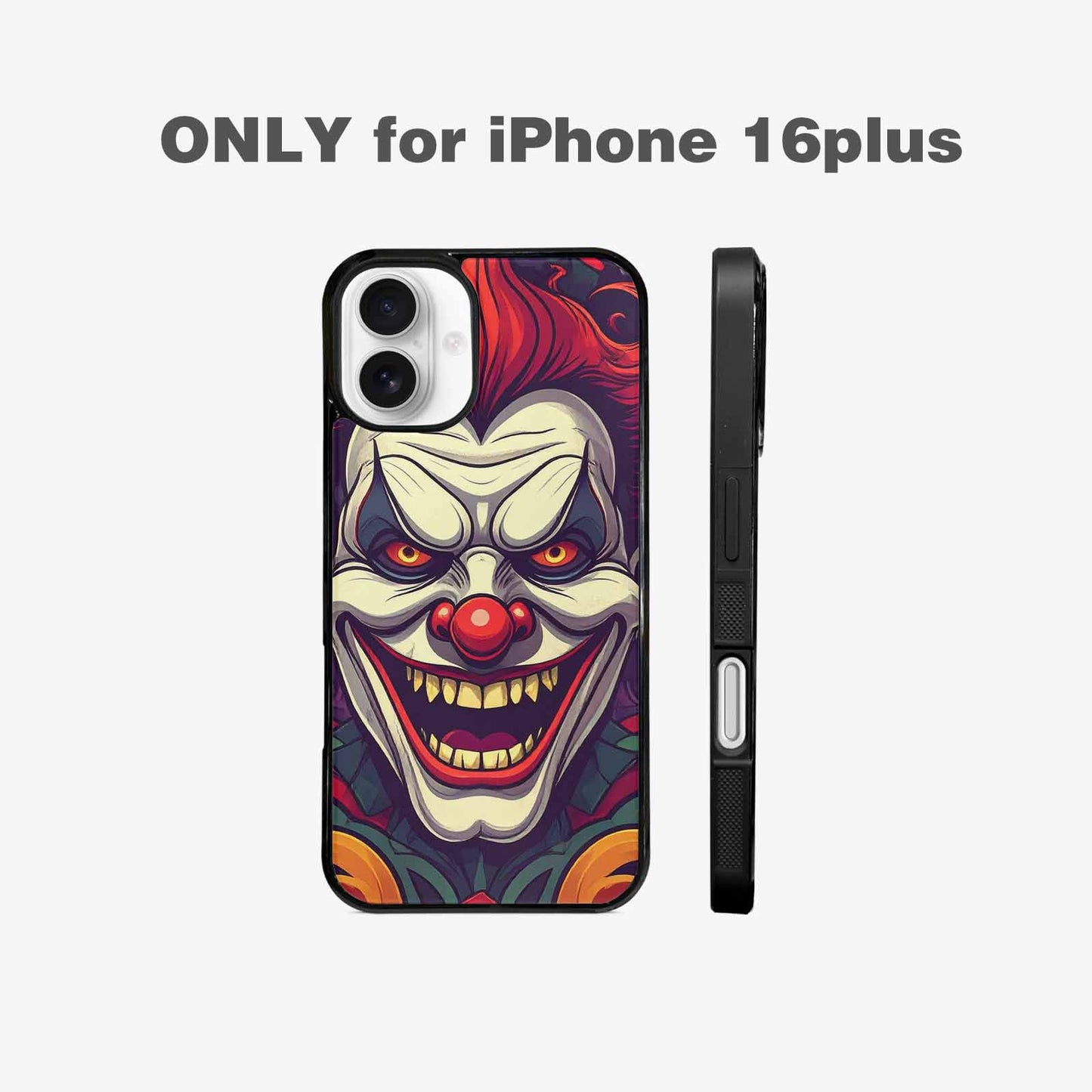 iPhone 16 Plus Case — Evil Circus Heads Faces Overlapping Patterns, Custom Phone Case