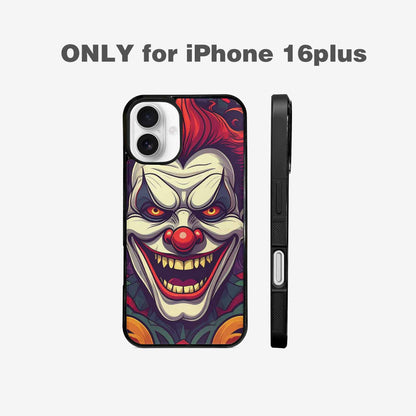 iPhone 16 Plus Case — Evil Circus Heads Faces Overlapping Patterns, Custom Phone Case
