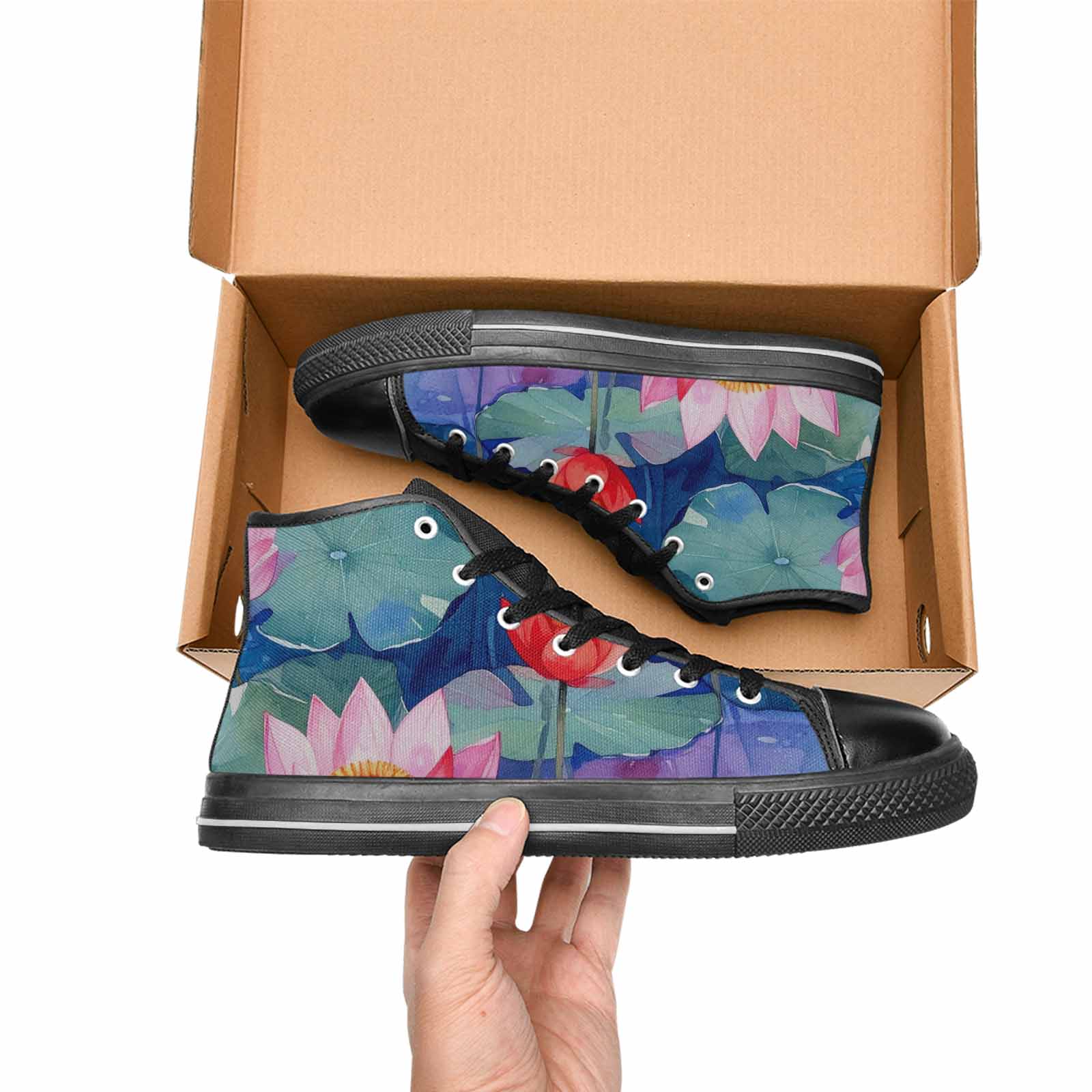 MEN'S Monet-Style Impressionist Water High Top Canvas Vibrant Chaos Custom Shoes