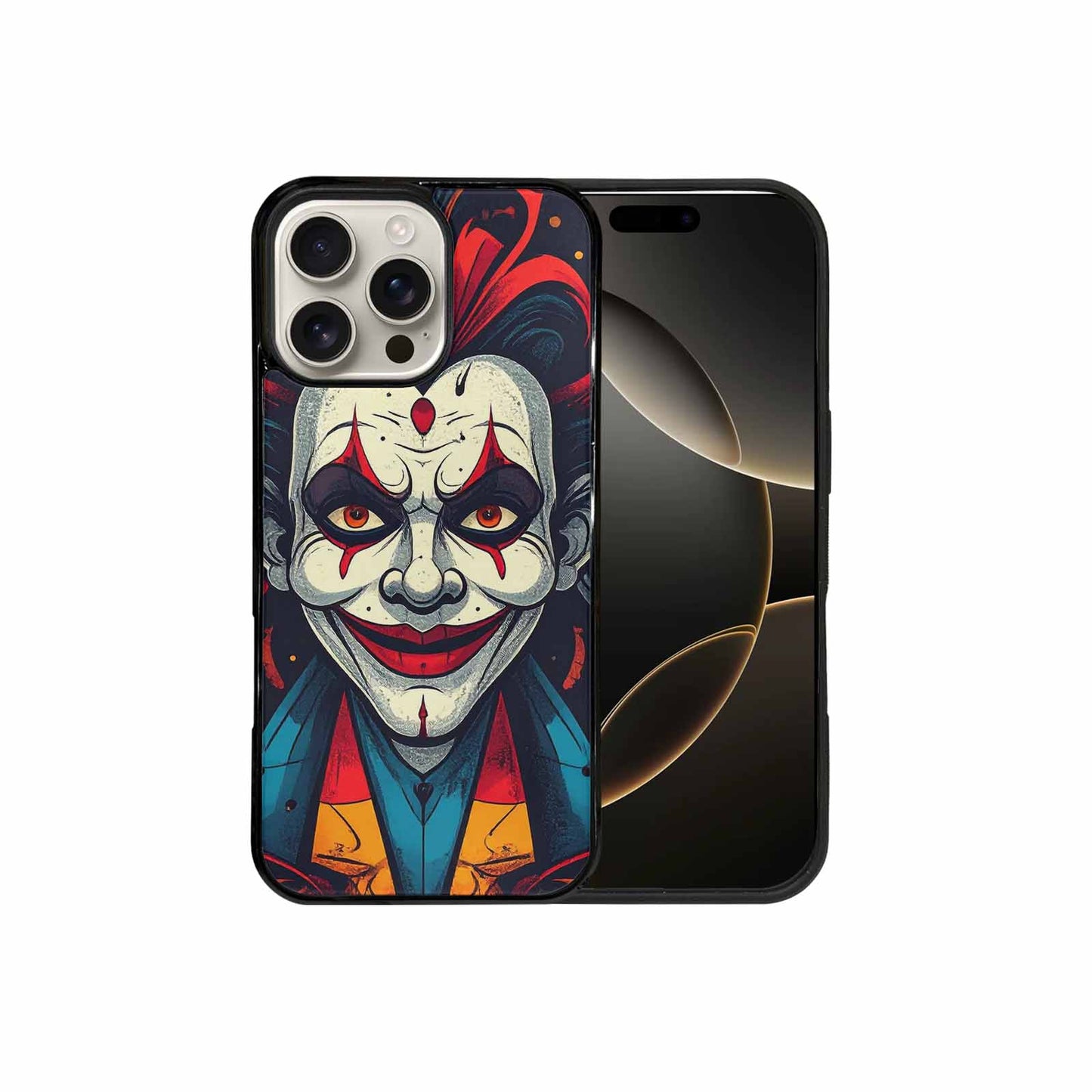 iPhone 16 Pro Max Case — Evil Circus Heads Faces Overlapping Patterns, Custom Printed Phone Case