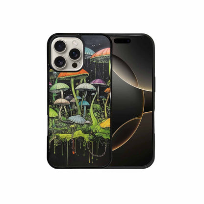 iPhone 16 Pro Max Case — Rainbow Drip Mushrooms Black Green Ink, Custom Designed Case Cover