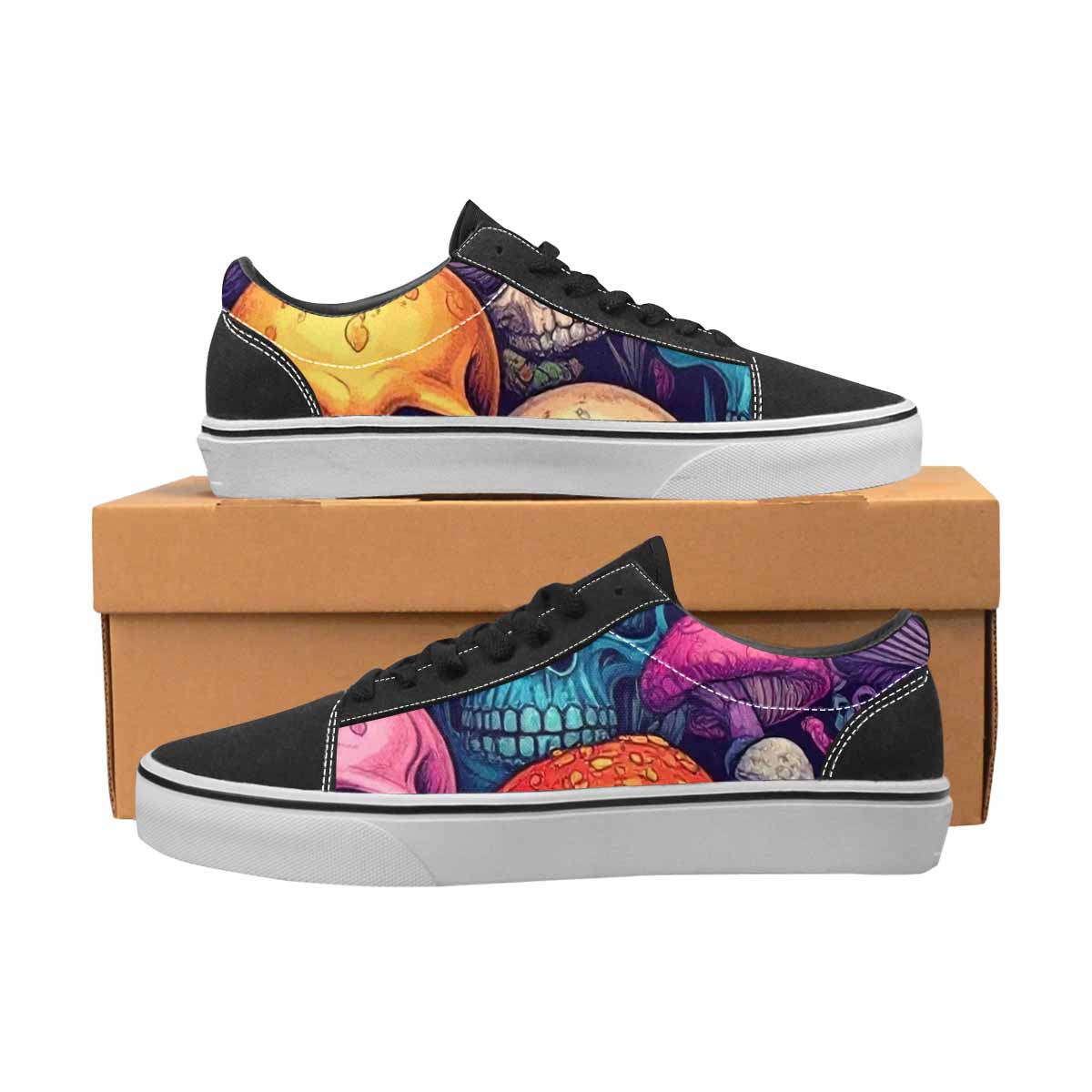 WOMEN'S Mushroom Skull Canvas Lace-Up Vibrant Chaos Sneakers