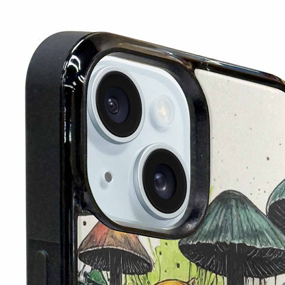 iPhone 15 Plus Case — Rainbow Drip Mushrooms Black Green Ink, Custom Made Phone Cover