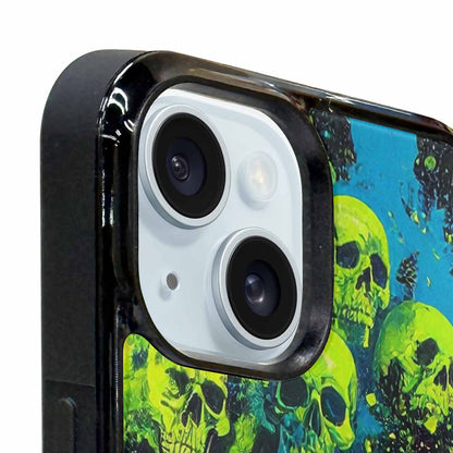 iPhone 15 Plus Case — Skeletons Neon Green Glow Skeletons Pattern, Custom Art Phone Cover