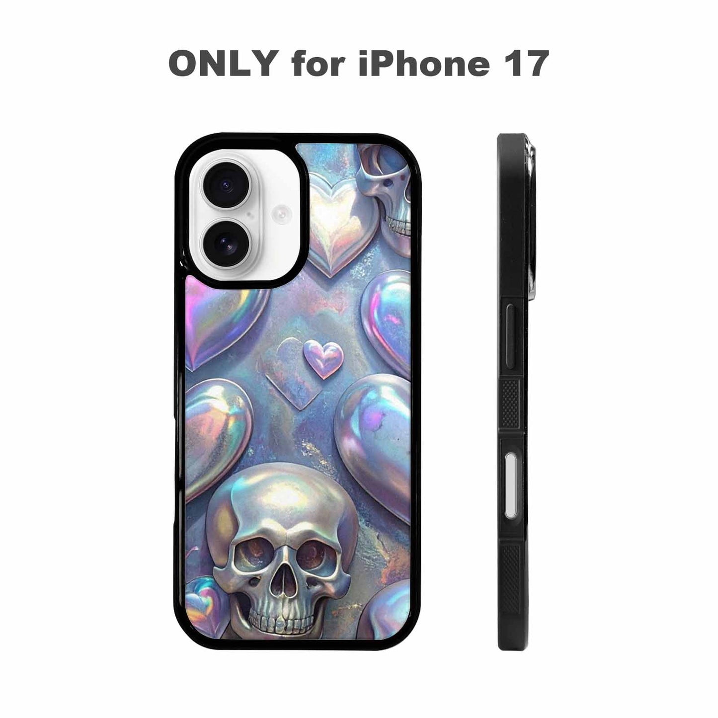 iPhone 17 Case — Iridescent Hearts Skull Gothic Skulls, Customized Protective Case