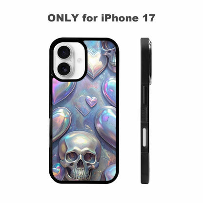 iPhone 17 Case — Iridescent Hearts Skull Gothic Skulls, Customized Protective Case