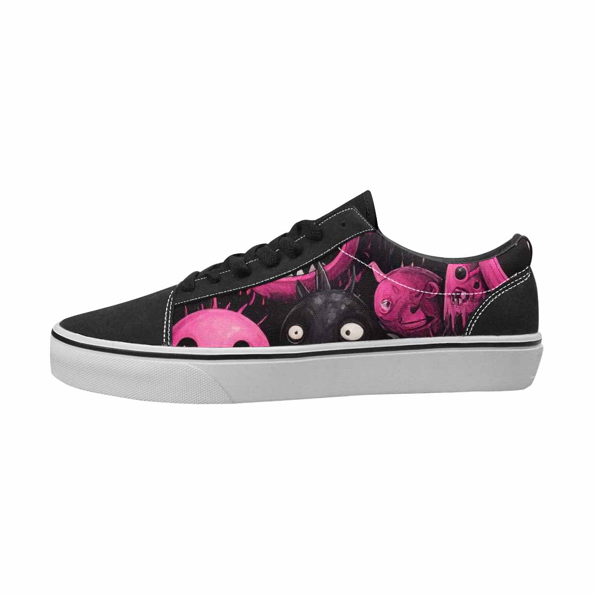 WOMEN'S Monsters Black & Pink Ink Canvas One Of A Kind Neon Fantasy All Over Print Shoes
