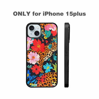 iPhone 15 Plus Case — Leopard Print Floral, Custom Made Phone Cover