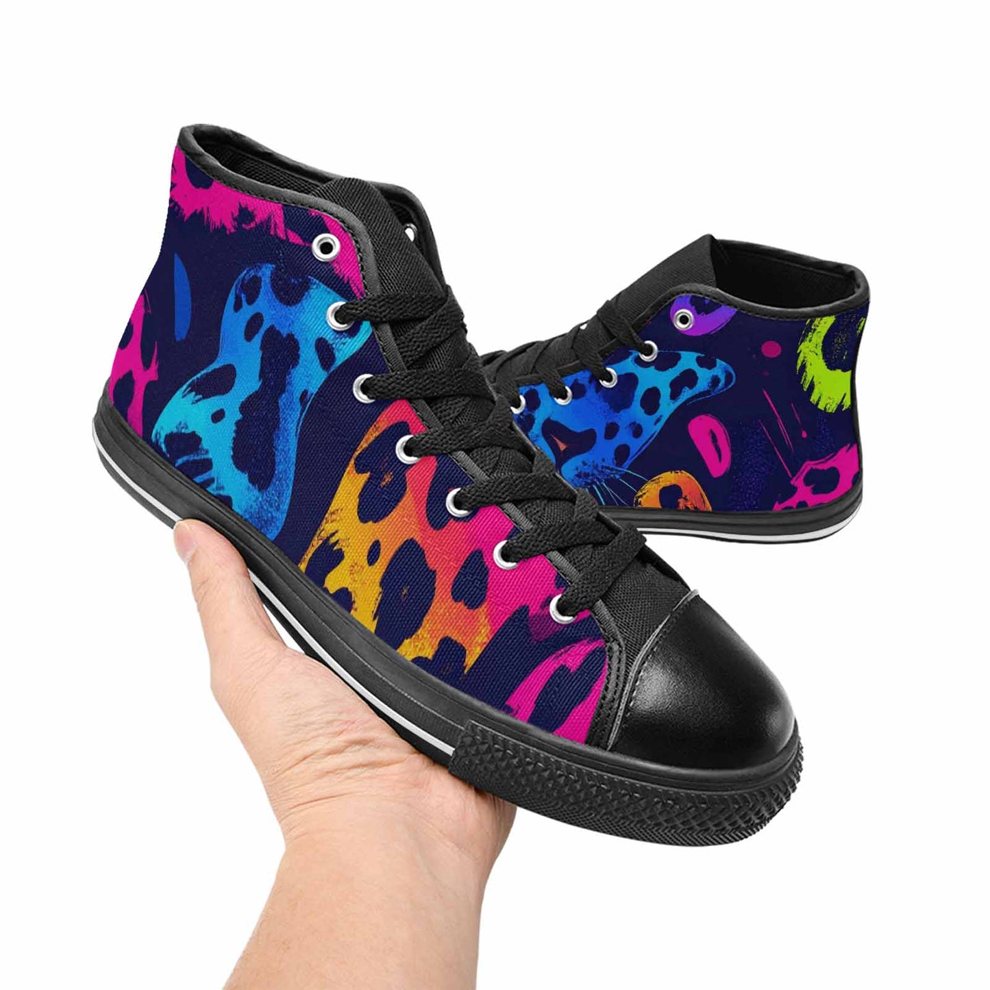 MEN'S Leopard Print Neon High Top Canvas Wallpaper Art Custom Shoes