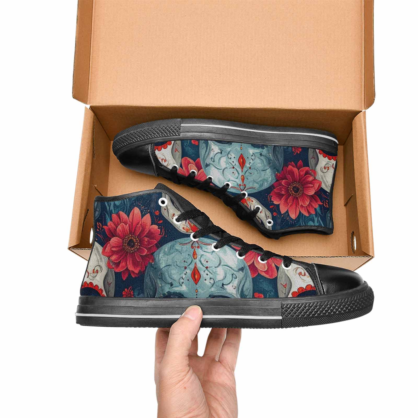 MEN'S Marble Skull High Top Canvas Neon Fantasy Sneakers