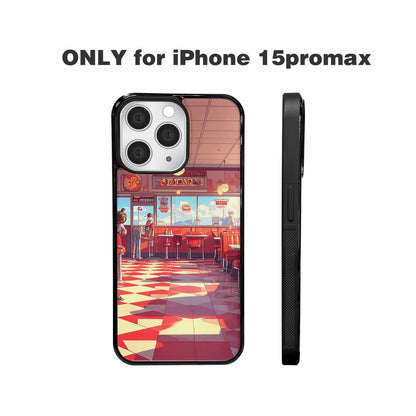iPhone 15 Pro Max Case — 1950s Diner Cartoon Art Pattern, Customized Protective Case