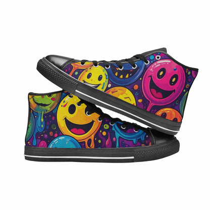 WOMEN'S Yellow Smiley Face High Top Canvas Dark Academia Shoes