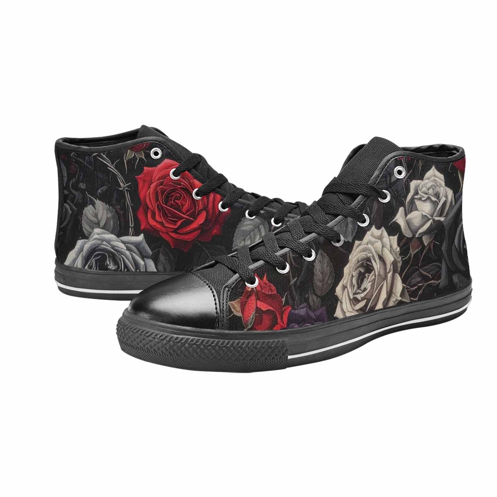 MEN'S Black Gothic Rose High Top Canvas Surreal Shoes