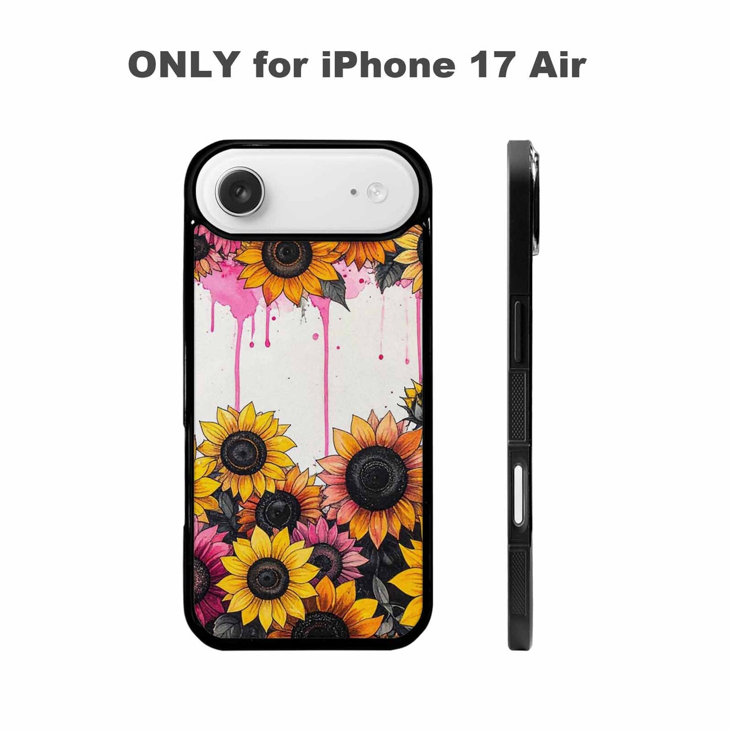iPhone 17 Air Case — Sunflower Burst Black Pink Ink Floral, Custom Phone Case