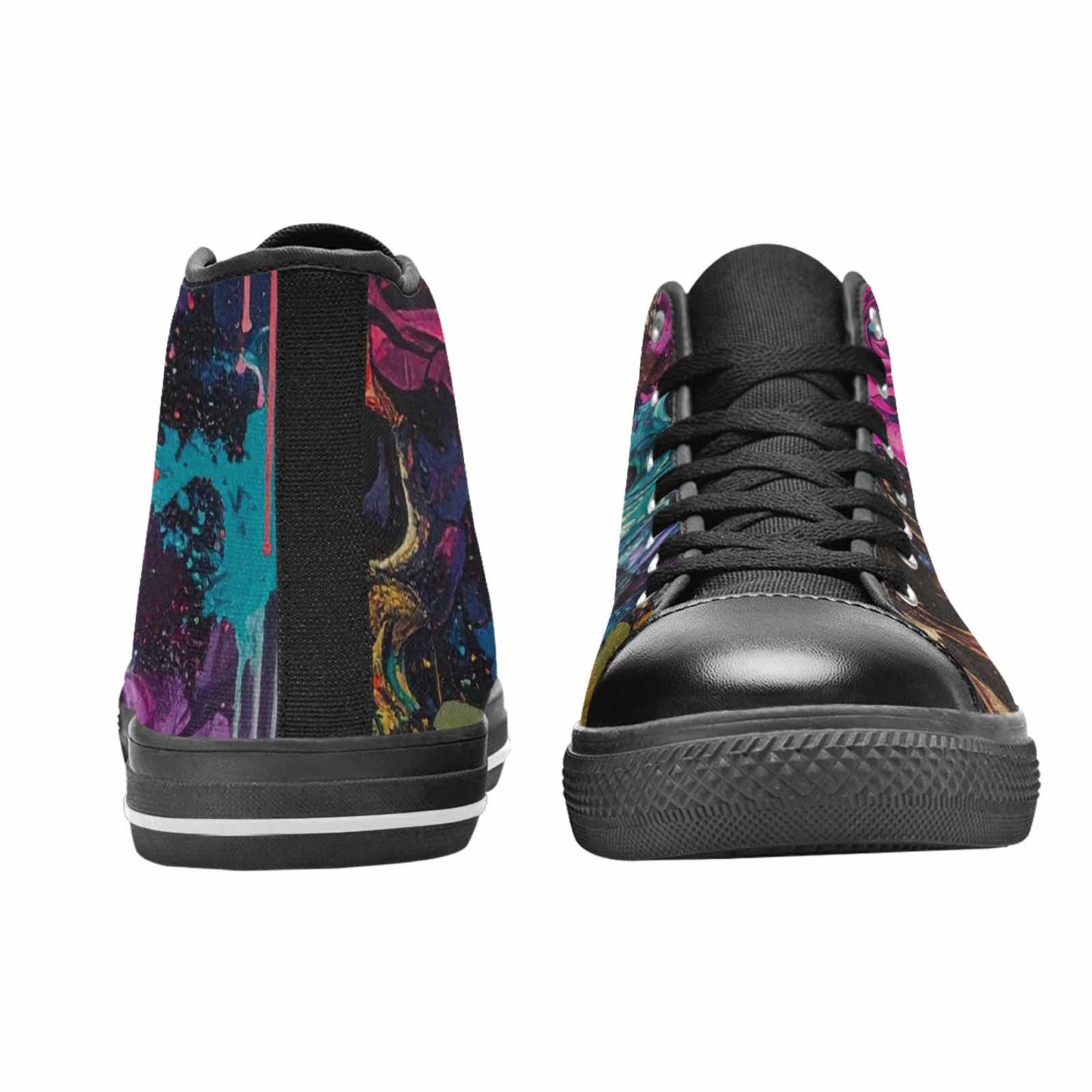 MEN'S Skulls Roses Acid Wash High Top Canvas Grunge Shoes