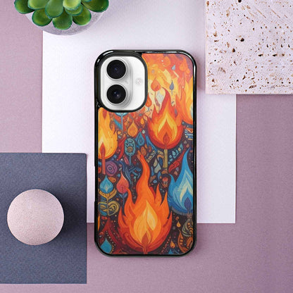 iPhone 16 Case — Flame Burst Full Color Vibrant Flame, Custom Made Phone Cover