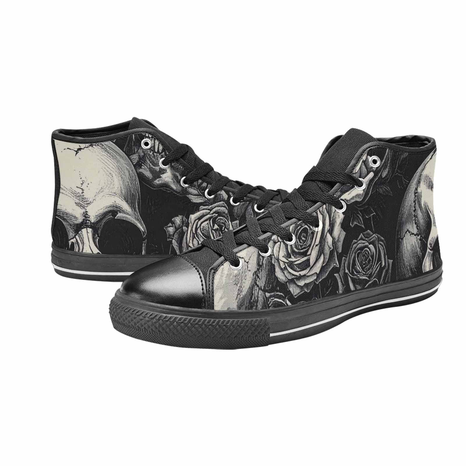 WOMEN'S Skulls Roses Black Ink Alt High Top Canvas Aesthetic Custom Shoes