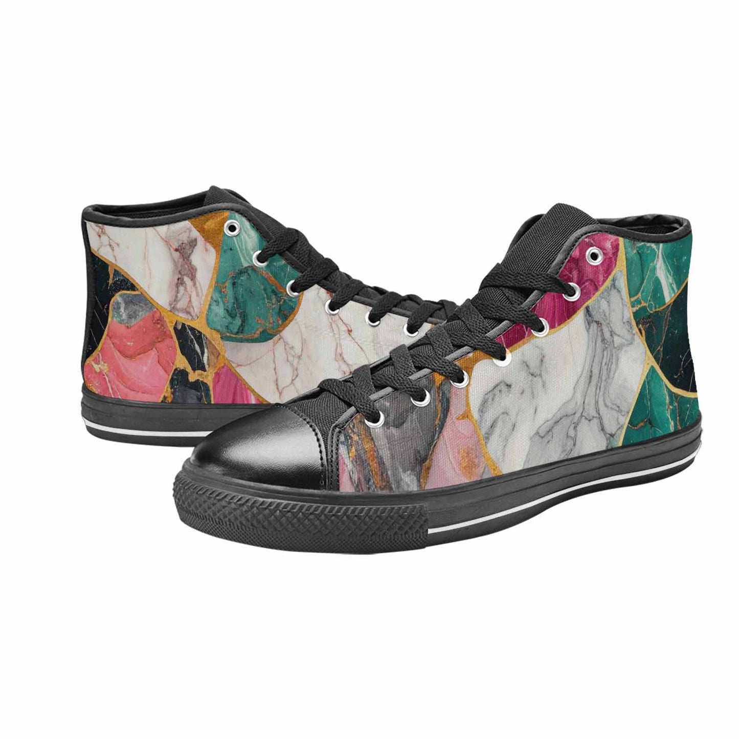 WOMEN'S Marble Stone Texture High Top Canvas Vibrant Chaos Sneakers