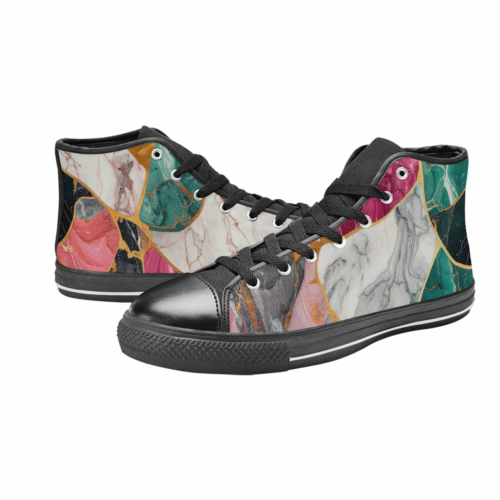 WOMEN'S Marble Stone Texture High Top Canvas Vibrant Chaos Sneakers