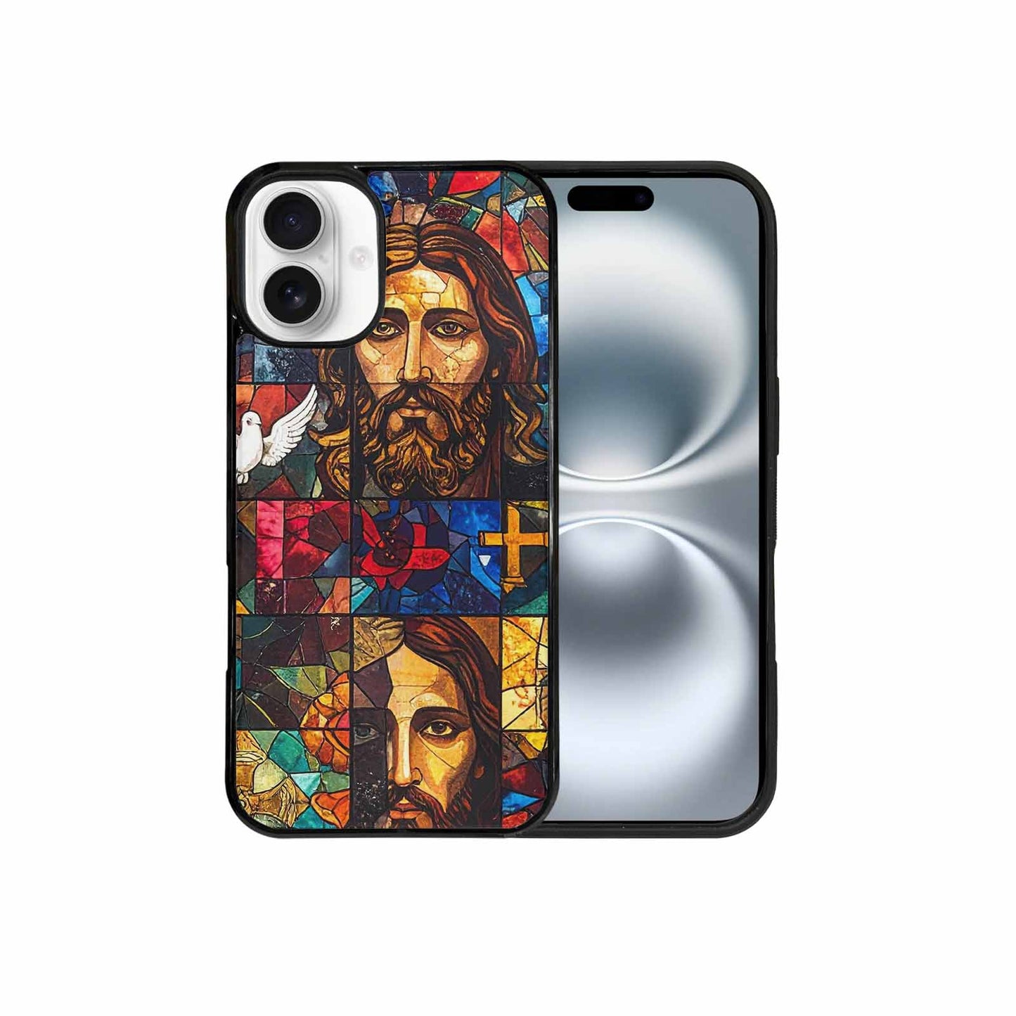 iPhone 16 Plus Case — Jesus Face Small Cross And Faith, Original Design Phone Case