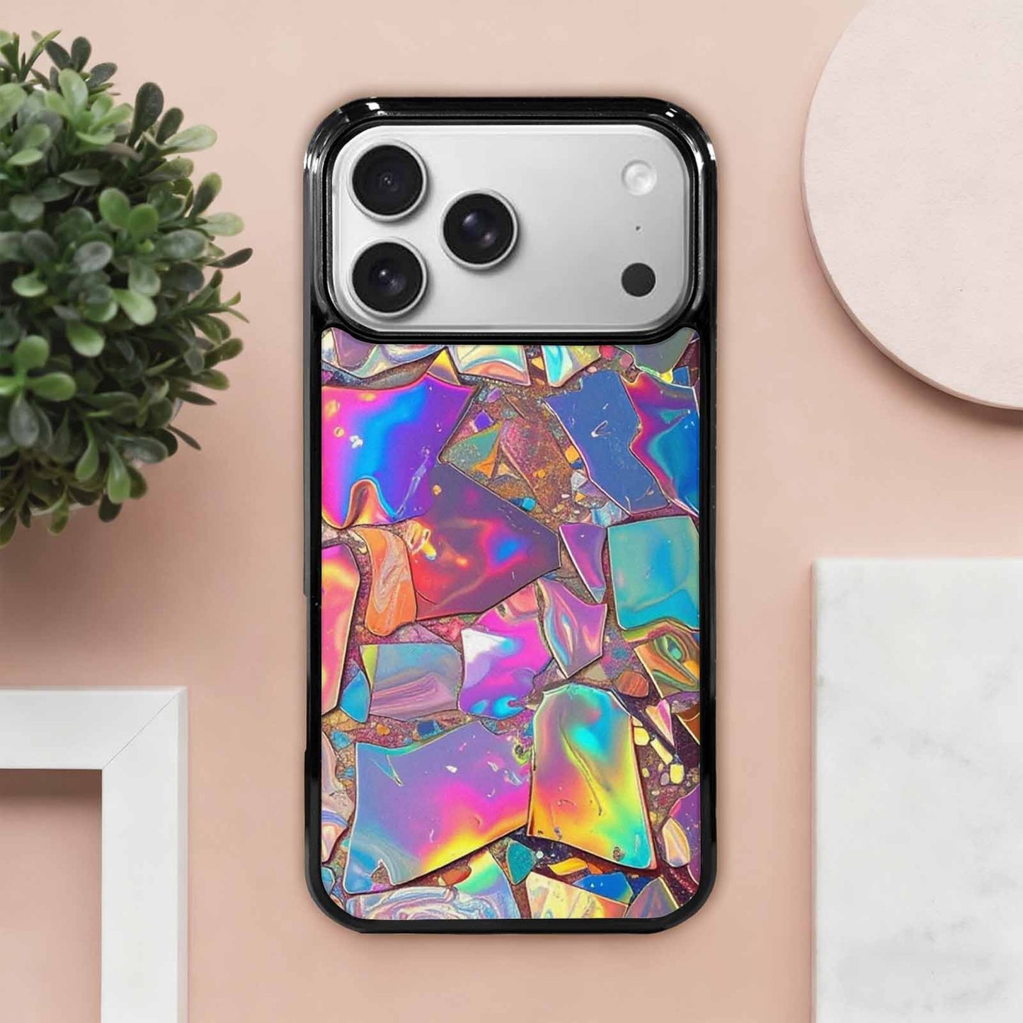 iPhone 17 Pro Max Case — Holographic Iridescent Shimmer Pattern Original Art, Custom Made Phone Cover