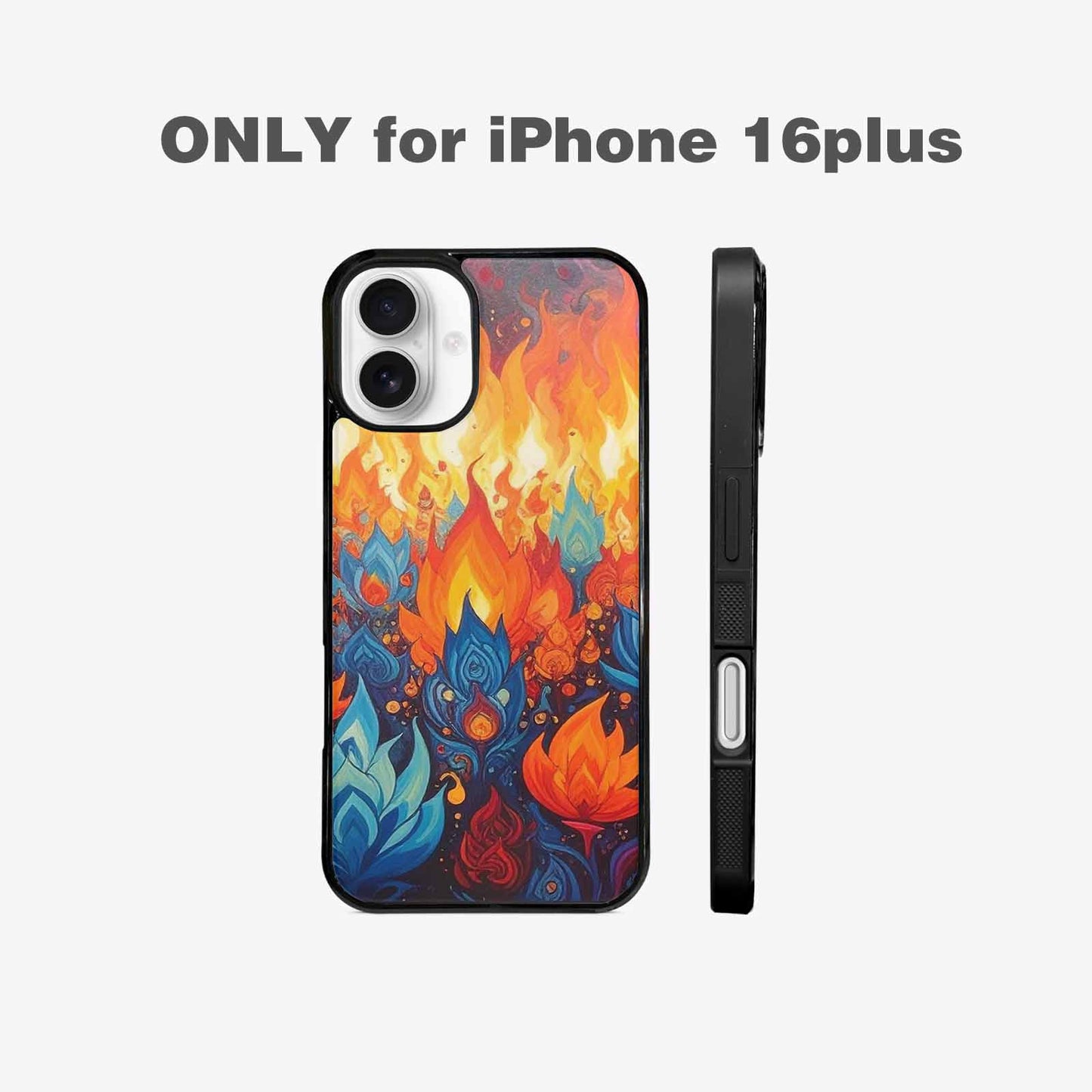 iPhone 16 Plus Case — Flame Burst Full Color Vibrant Flame, Customized Protective Case
