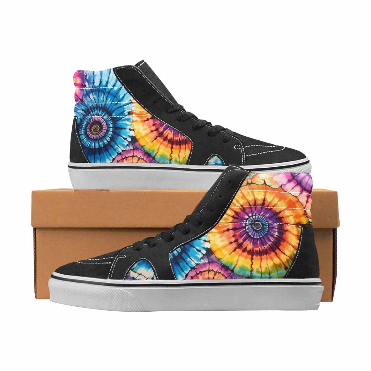 WOMEN'S Tie Dye Black & Blue Ink High Top Canvas Wearable Art Cottagecore Shoes