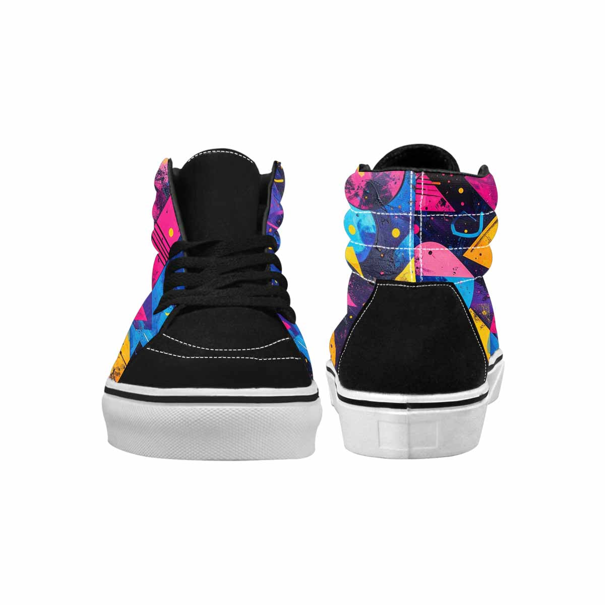 WOMEN'S Memphis Squiggles Triangles Dots High Top Canvas Dark Academia Custom Sneakers