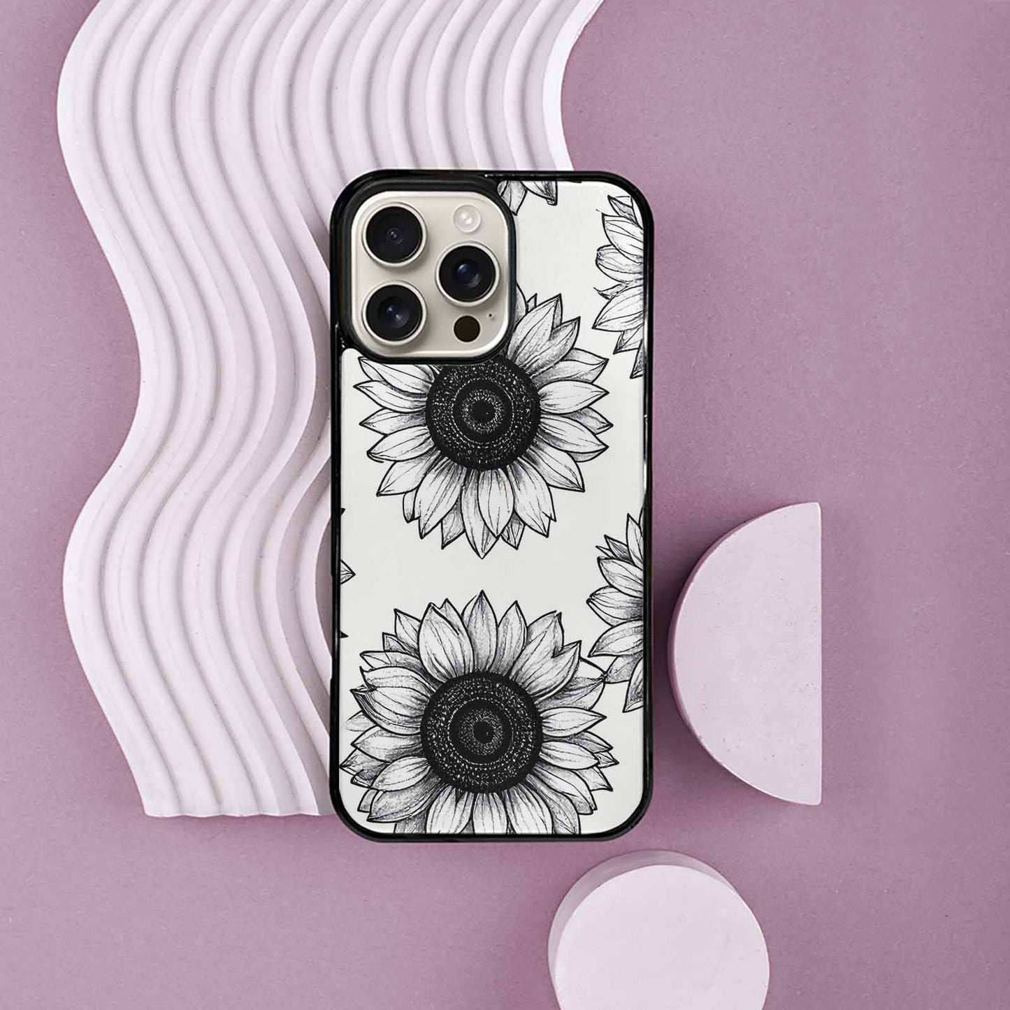 iPhone 16 Pro Max Case — Minimalist Line Art Sunflower, Unique Phone Case Design