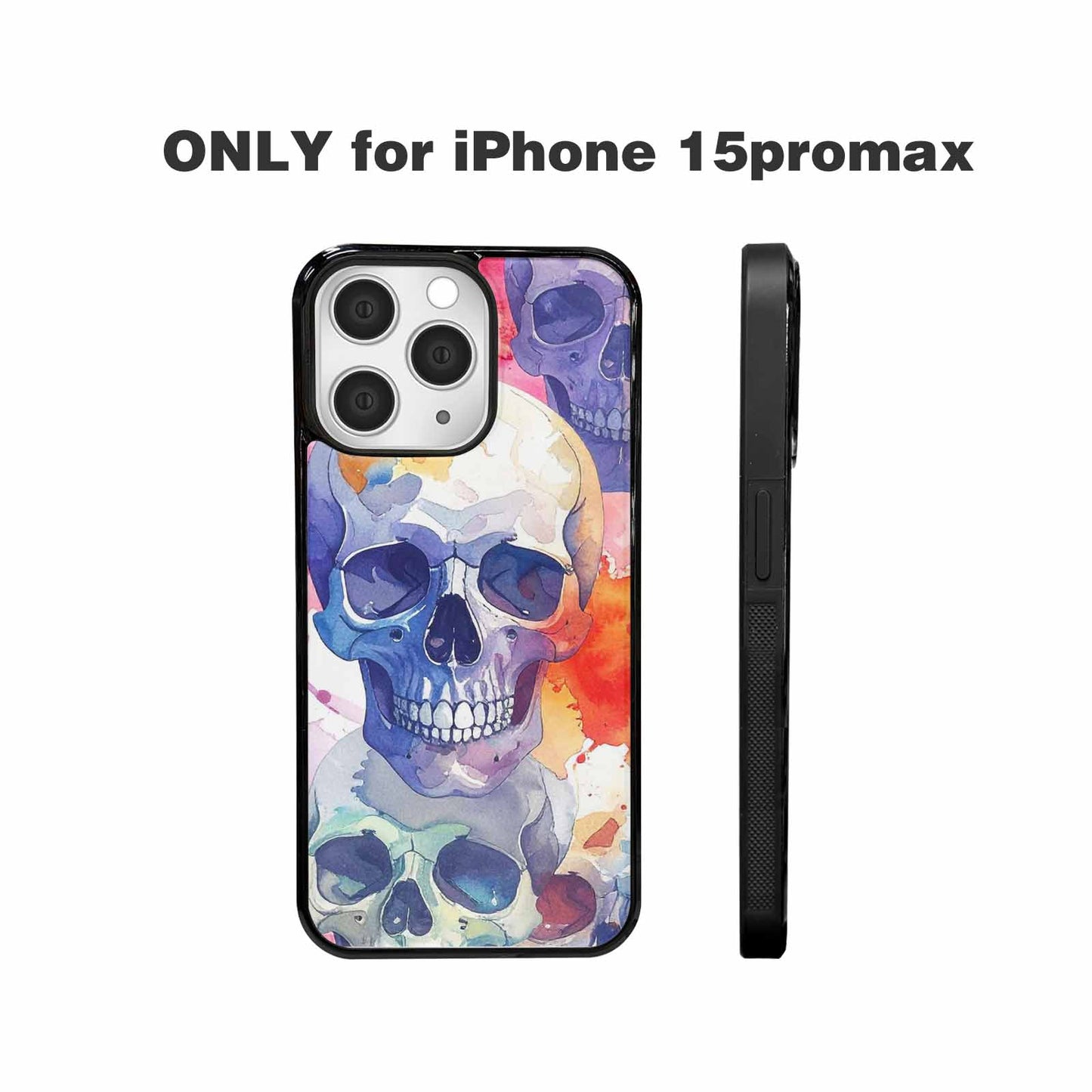 iPhone 15 Pro Max Case — Kulls Watercolor Skulls Small Skull Pattern, Custom Printed Phone Case