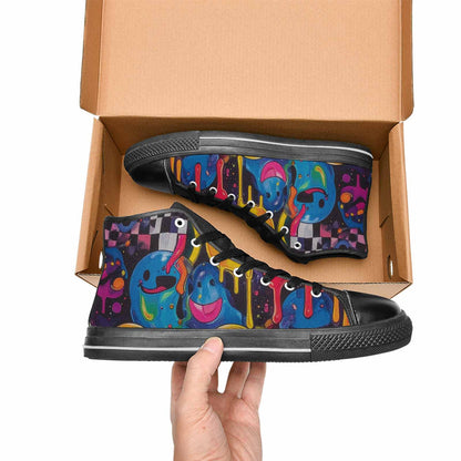 WOMEN'S Yellow Smiley Face High Top Canvas Vivid Sneakers