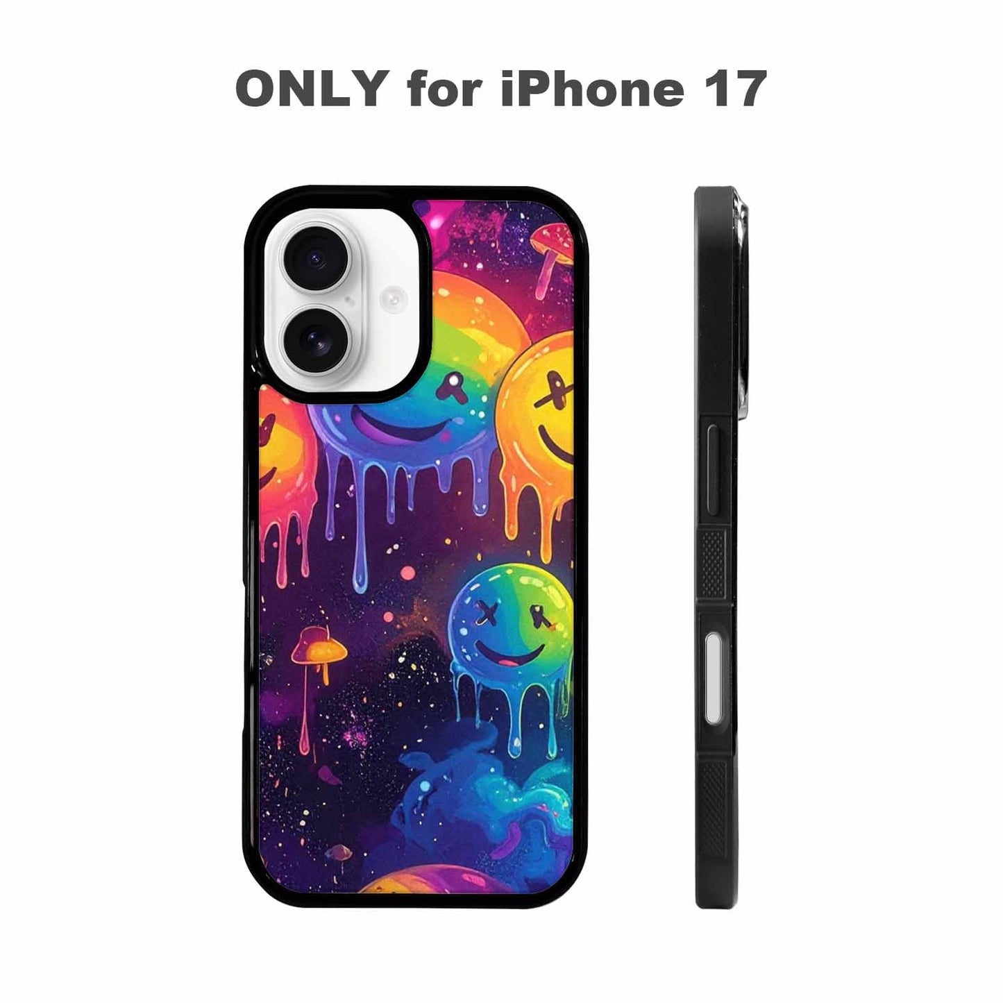 iPhone 17 Case — Melting Rainbow Smiley Faces Original Art, Custom Made Phone Cover