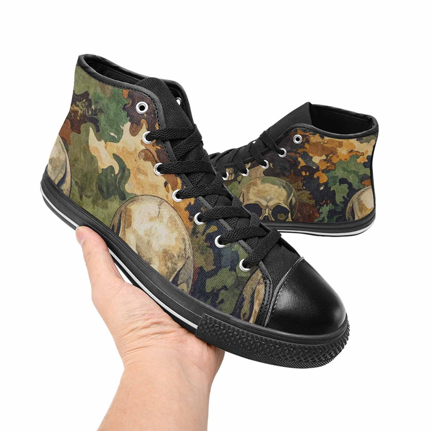 WOMEN'S Military Camo Skull High Top Canvas Dark Academia Sneakers