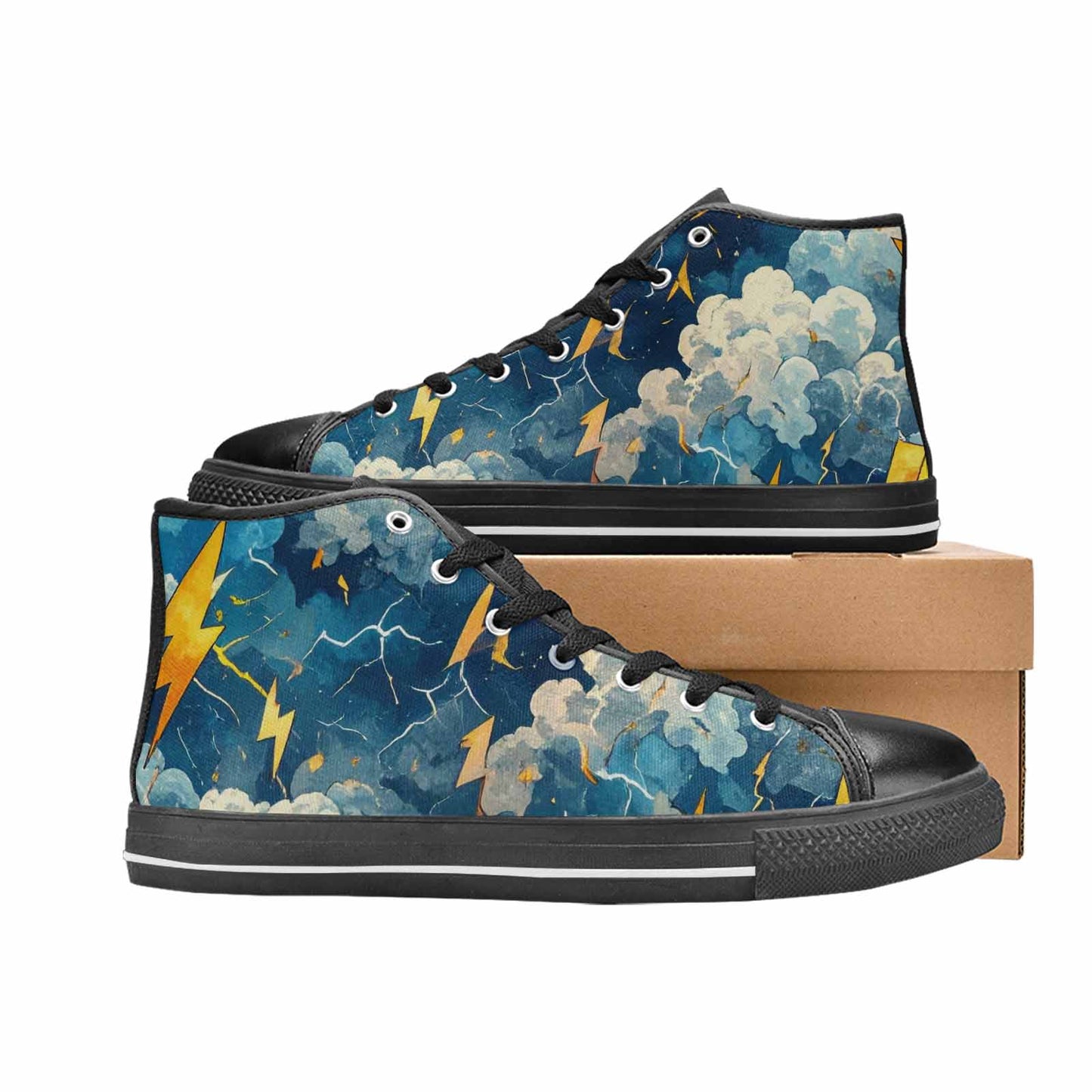 MEN'S Lightning Bolt High Top Canvas Grunge Custom Sneakers