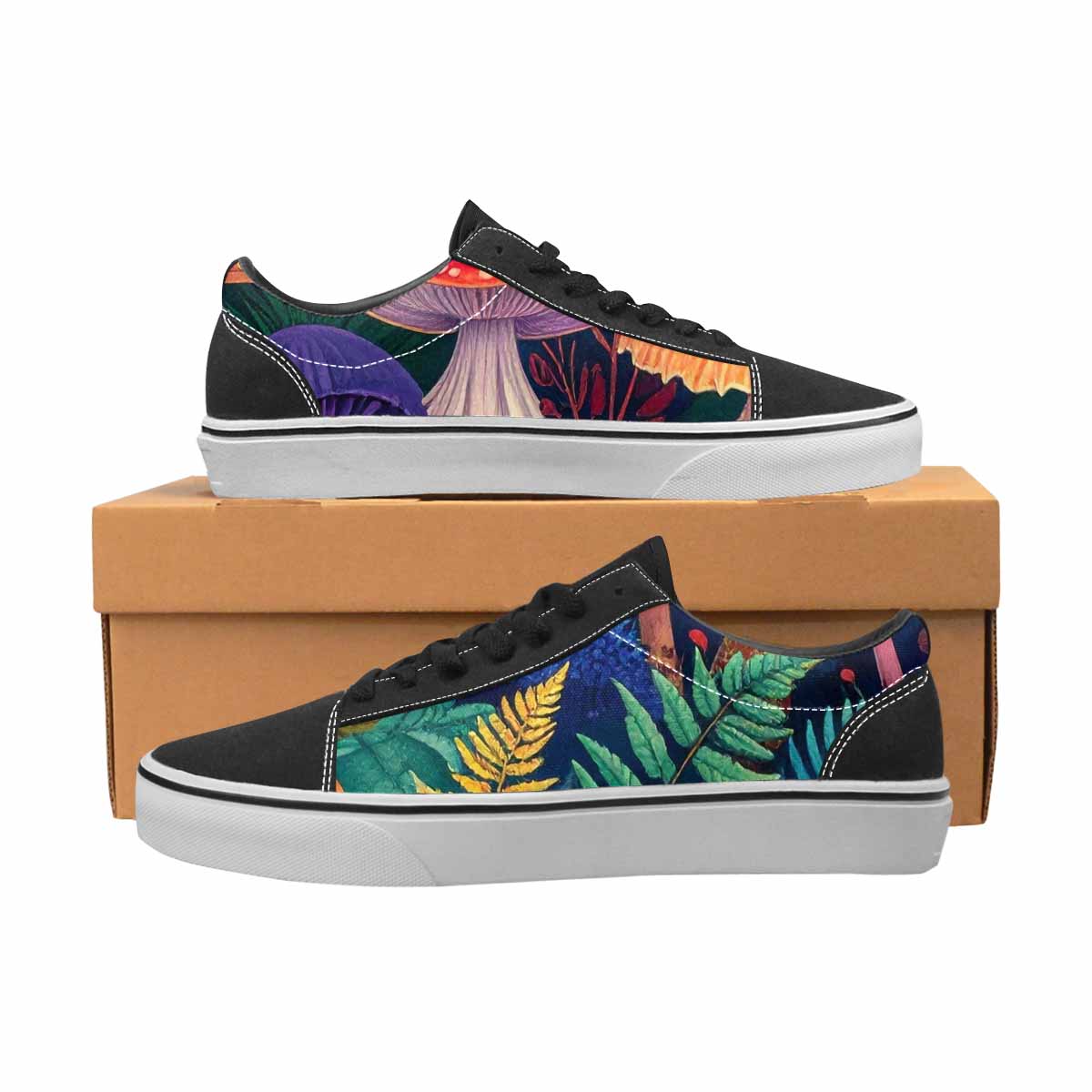 WOMEN'S Mushrooms  Botanical Mushrooms Lace-Up Canvas Kaleidoscope Custom Sneakers