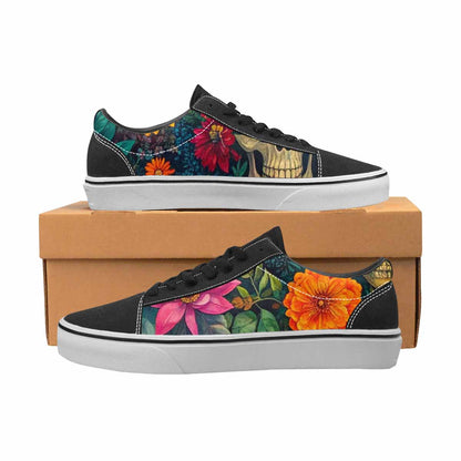 WOMEN'S Skulls  Botanical Skulls Lace-Up Canvas Vibrant Chaos Sneakers