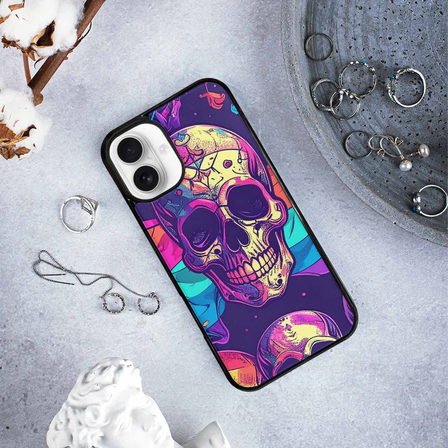 iPhone 16 Plus Case — Pride Flag Skulls Seamless Pattern Vibrant, Custom Made Phone Cover