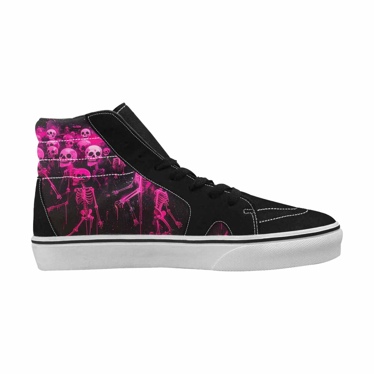 MEN'S Skulls Neon Pink Glow High Top Canvas One Of A Kind Wallpaper Art Custom Canvas Shoes
