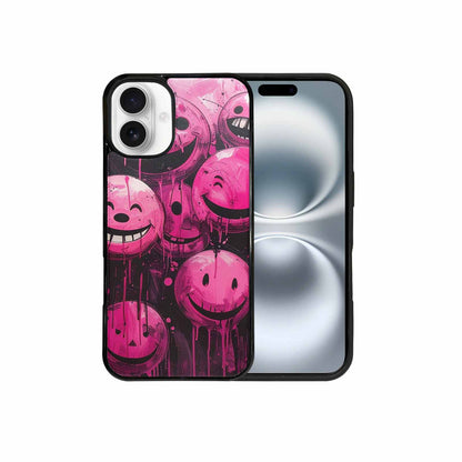 iPhone 16 Plus Case — Melting Moon Smiley Black Pink Ink, Customized Protective Case