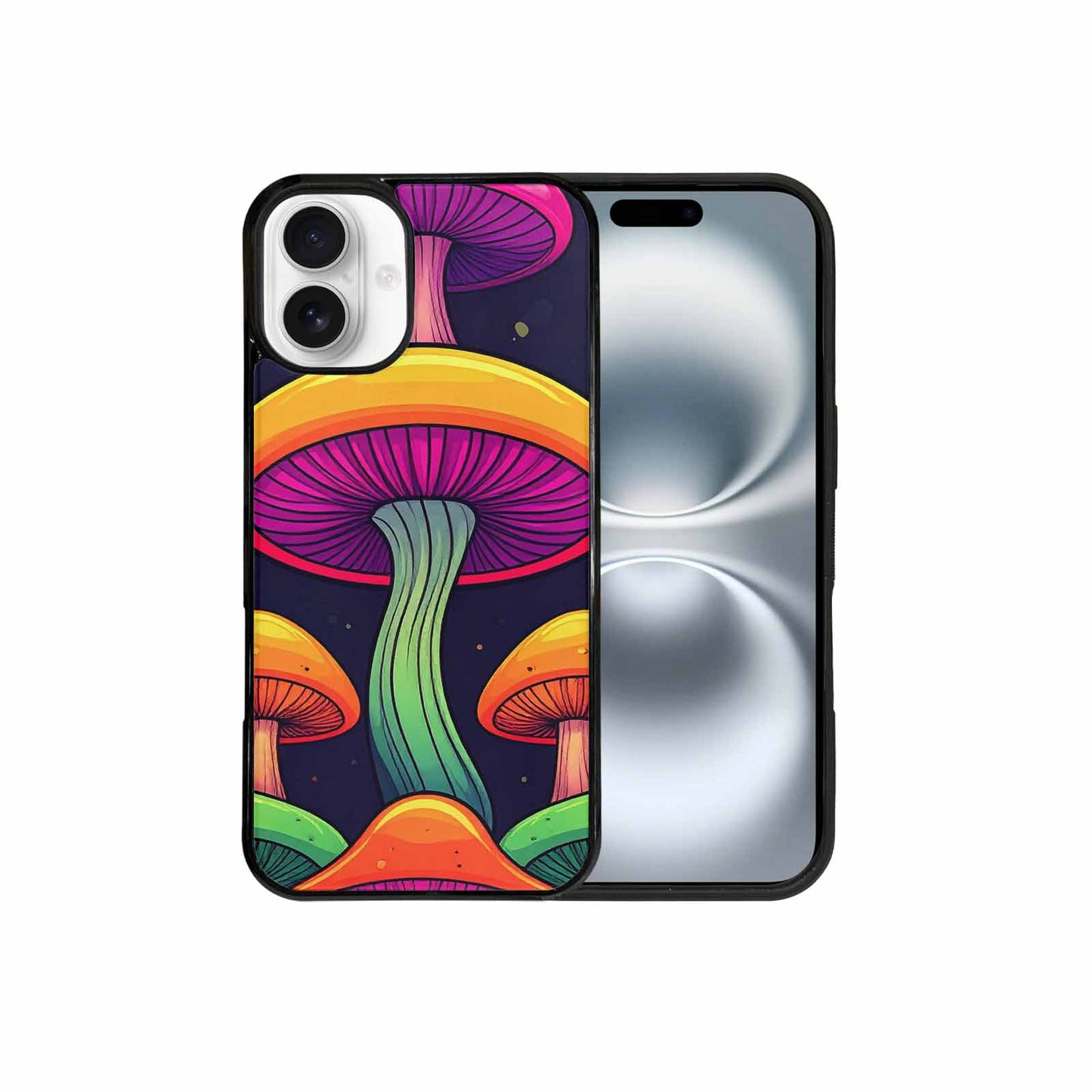 iPhone 16 Plus Case — Psychedelic Mushroom Cartoon Pattern, Customized Protective Case