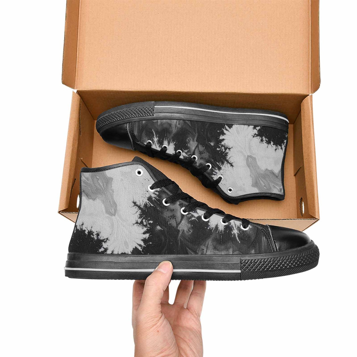 WOMEN'S Tie Dye Acid Wash Black White High Top Canvas Grunge Custom Sneakers